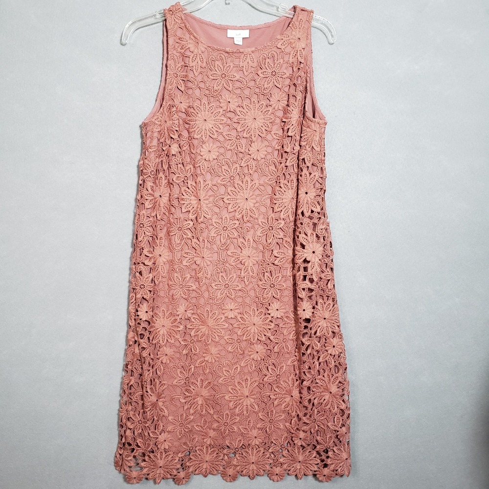 J. Jill Women S Shift Dress Pink Floral Guipure Lace Sleeveless